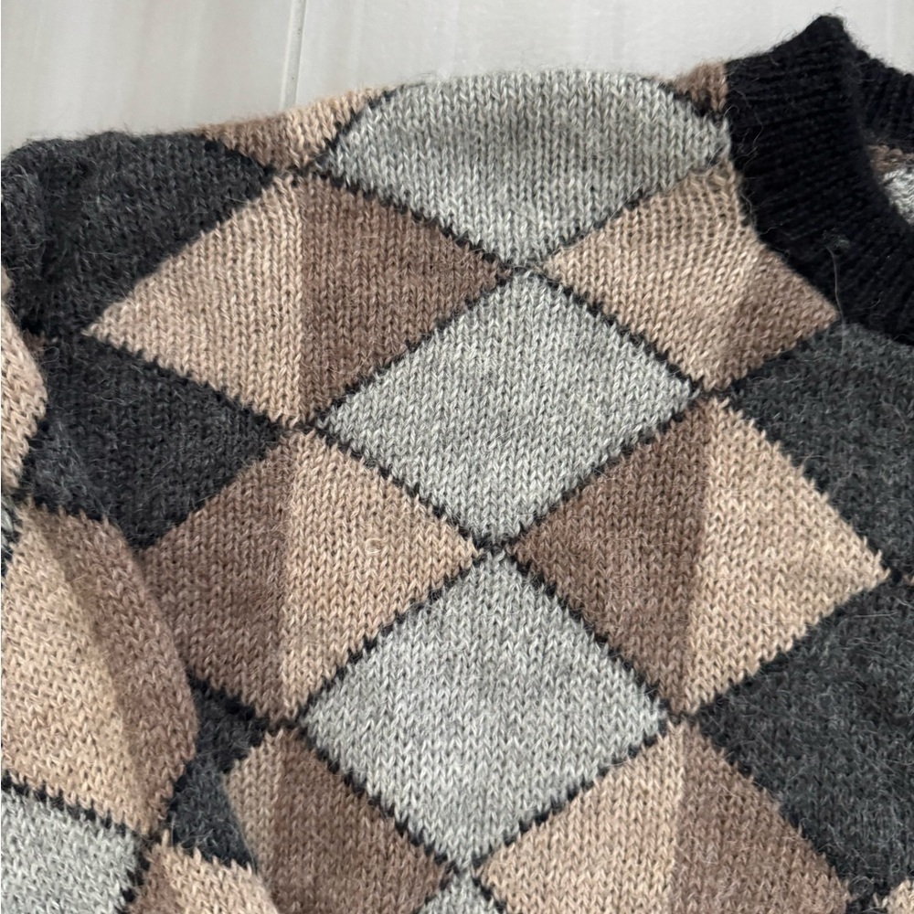 Hallet San Francisco Vintage Argyle Sweater Mens size XXL Handmade Alpaca - Picture 5 of 6
